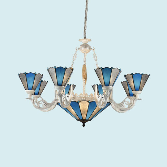 Frosted Blue Conical Glass Chandelier Lamp - Baroque Design With 3/9/11 Lights Elegant Cream