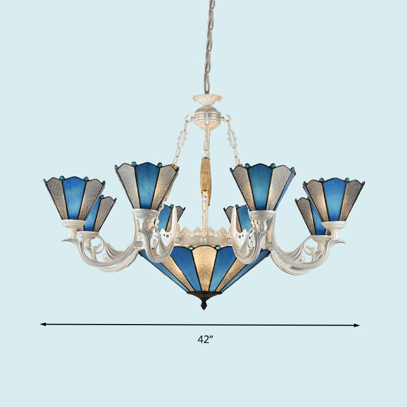 Frosted Blue Conical Glass Chandelier Lamp - Baroque Design With 3/9/11 Lights Elegant Cream