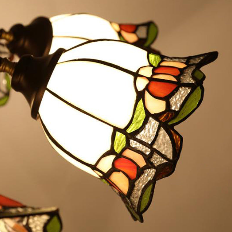 Tiffany Style Art Glass Pendant Chandelier With Floral Design & Bronze Finish For Bedroom - 3/6/8