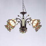 Floral Tiffany-Style Stained Art Glass Bronze Chandelier - Bedroom Pendant Light Fixture 5 /