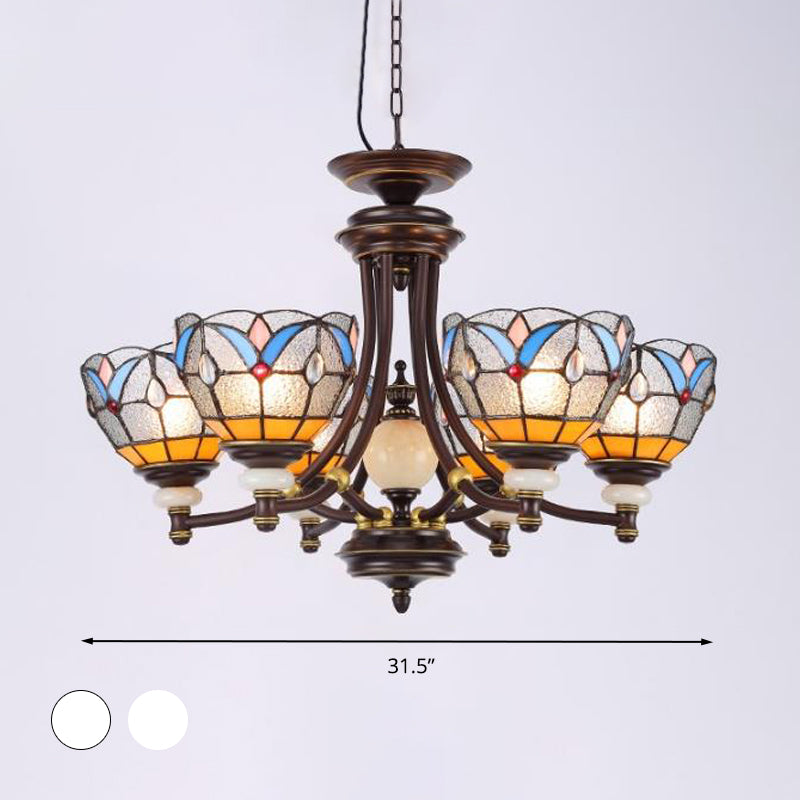 Mediterranean Glass Domed Chandelier Light Fixture | 3/5/8 Lights White/Clear Shades Suspension Lamp