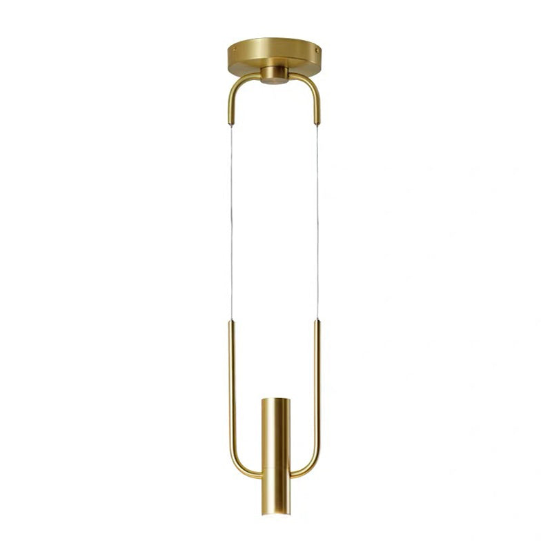 Contemporary Gold Tube Pendant Light Fixture - 1 Metal Hanging Ceiling Lamp