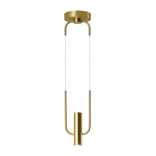 Contemporary Gold Tube Pendant Light Fixture - 1 Metal Hanging Ceiling Lamp