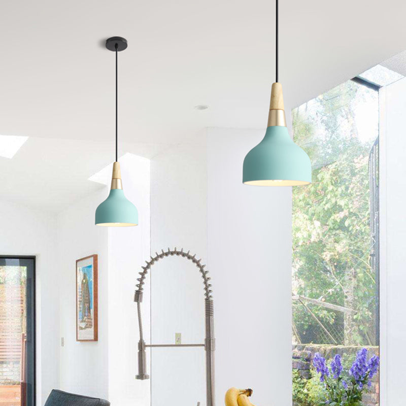 Modern Metal Blue Suspension Light For Dining Room - Domed Shaped Drop Pendant 1