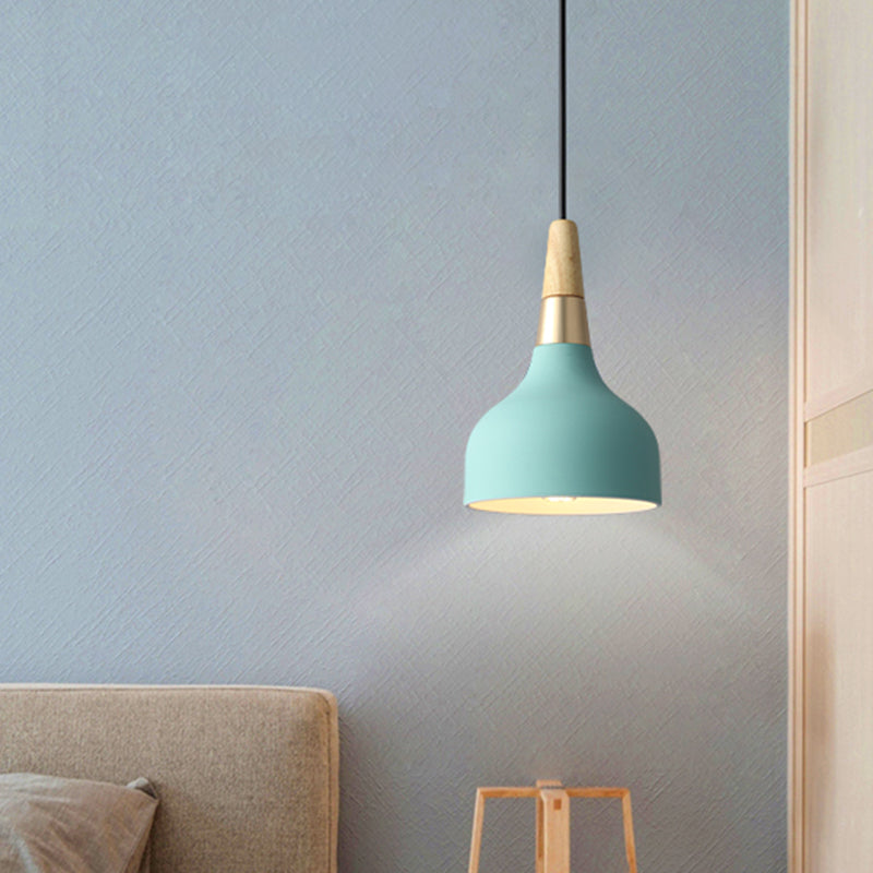 Blue Domed Drop Pendant Light - Modern Metal Suspension For Dining Room