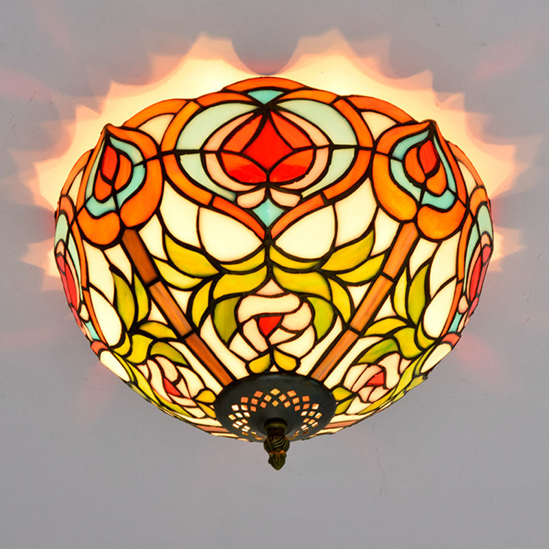 Victorian Glass Ceiling Flush Mount Light Fixture - Bowl Cut 2/3/5 Heads White/Green 12/16/19.5 Wide