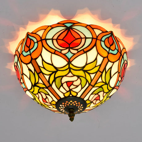 Victorian Glass Ceiling Flush Mount Light Fixture - Bowl Cut 2/3/5 Heads White/Green 12/16/19.5 Wide