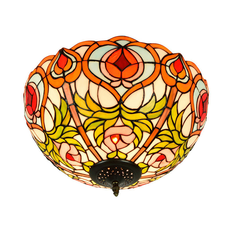 Victorian Glass Ceiling Flush Mount Light Fixture - Bowl Cut 2/3/5 Heads White/Green