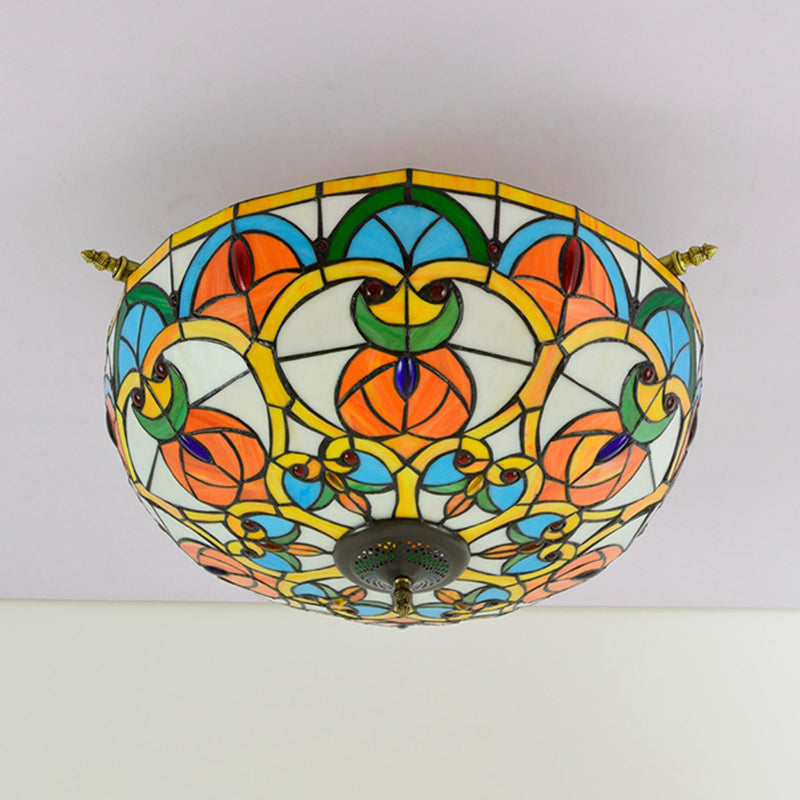 Baroque Brass Jewel Ceiling Lamp - 5 Multicolored Stained Glass Bulbs (21.5’/25.5’) Semi Flush