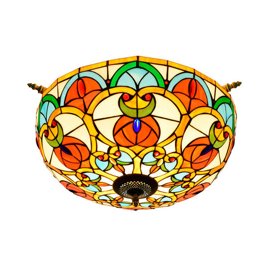 Baroque Brass Jewel Ceiling Lamp - 5 Multicolored Stained Glass Bulbs (21.5’/25.5’) Semi Flush