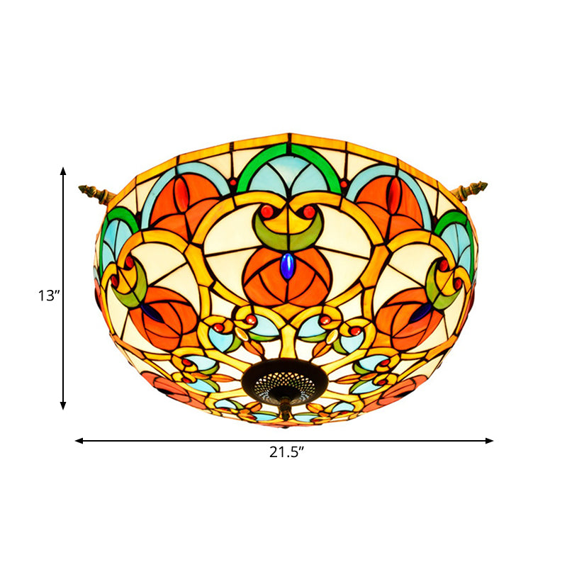 Baroque Brass Jewel Ceiling Lamp - 5 Multicolored Stained Glass Bulbs (21.5’/25.5’) Semi Flush