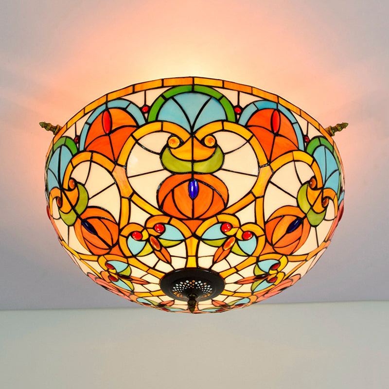 Baroque Brass Jewel Ceiling Lamp - 5 Multicolored Stained Glass Bulbs (21.5’/25.5’) Semi Flush