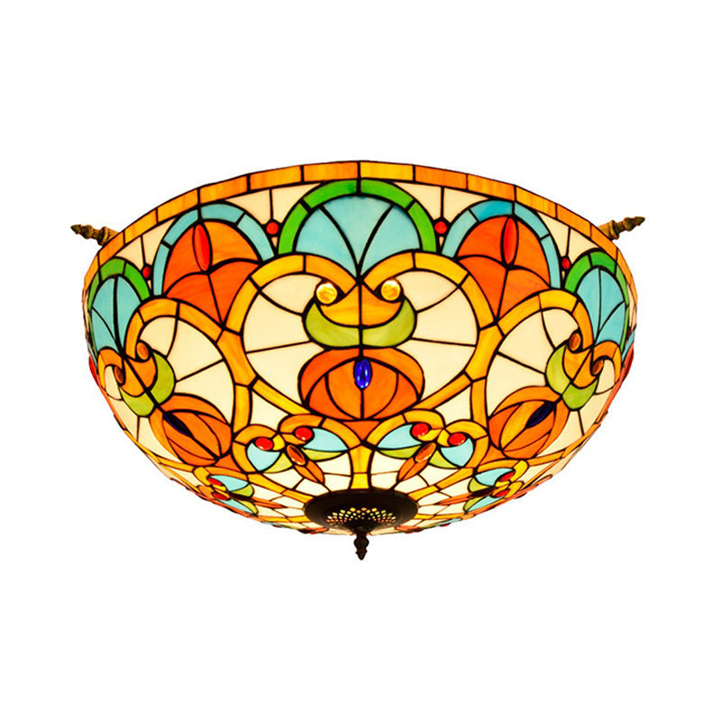 Baroque Brass Jewel Ceiling Lamp - 5 Multicolored Stained Glass Bulbs (21.5’/25.5’) Semi Flush