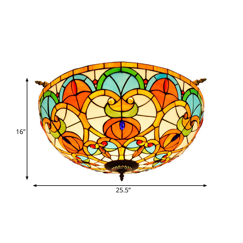 Baroque Brass Jewel Ceiling Lamp - 5 Multicolored Stained Glass Bulbs (21.5’/25.5’) Semi Flush