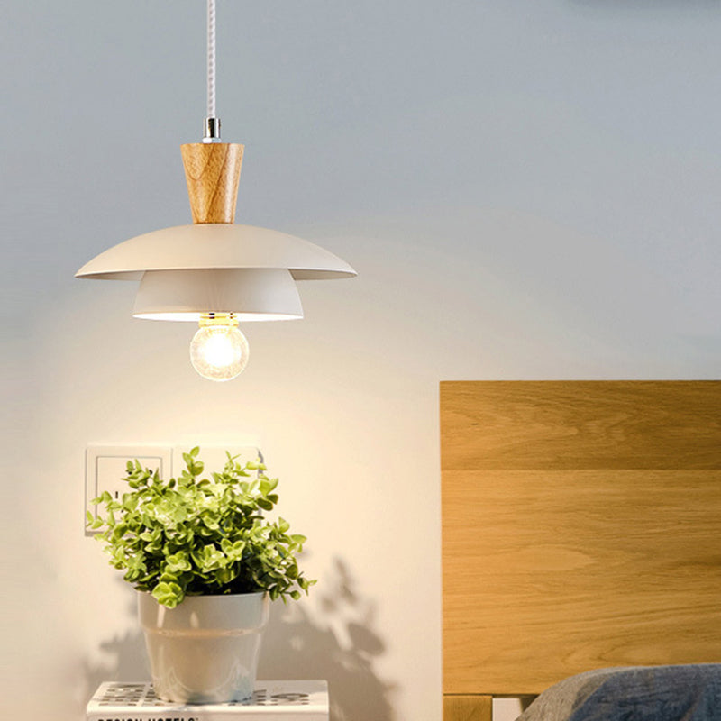 Modern Metal Domed Suspension Lamp - 1 Light White Ceiling Pendant For Dining Room