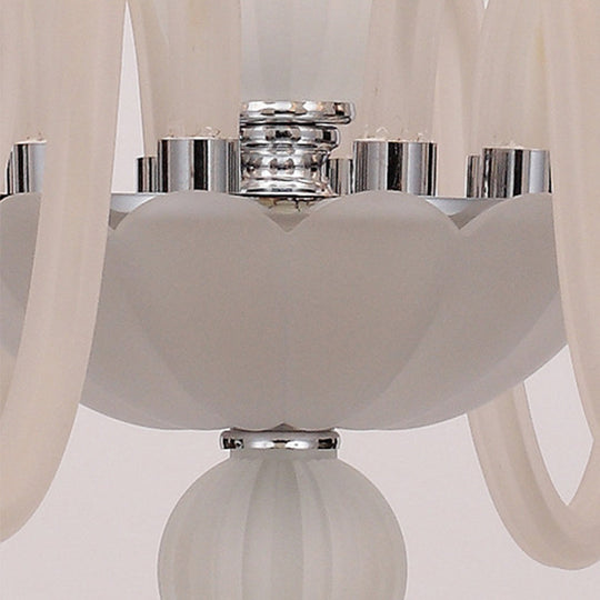 Swirled Arm Ceiling Chandelier - Vintage Design 12 Lights Glass Hanging Lamp With Cone Fabric Shade