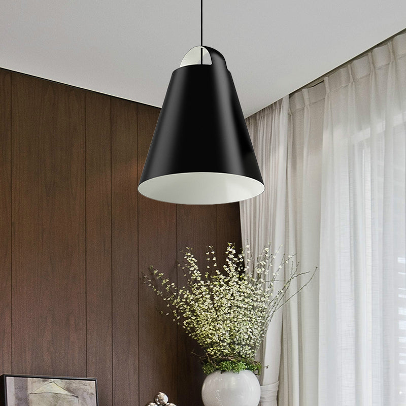 Modernist Trumpet Ceiling Light With Metal Shade - Black/White Suspension Fixture Black