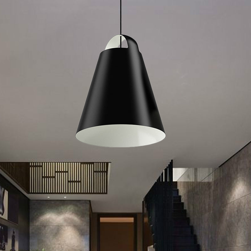 Modernist Ceiling Light - Black/White Trumpet Fixture With Metal Shade