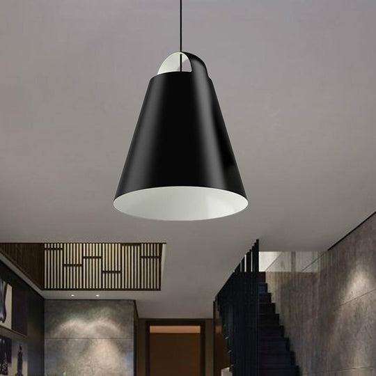 Modernist Trumpet Ceiling Light With Metal Shade - Black/White Suspension Fixture