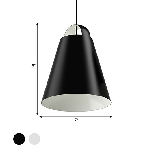 Modernist Trumpet Ceiling Light With Metal Shade - Black/White Suspension Fixture
