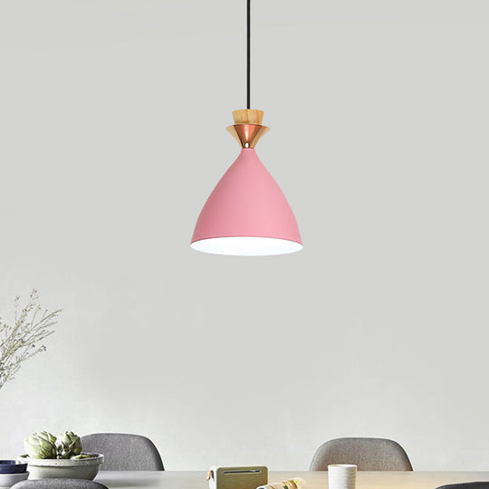 Modern Pink Conical Pendulum 1-Light Metal Hanging Lamp Kit For Living Room