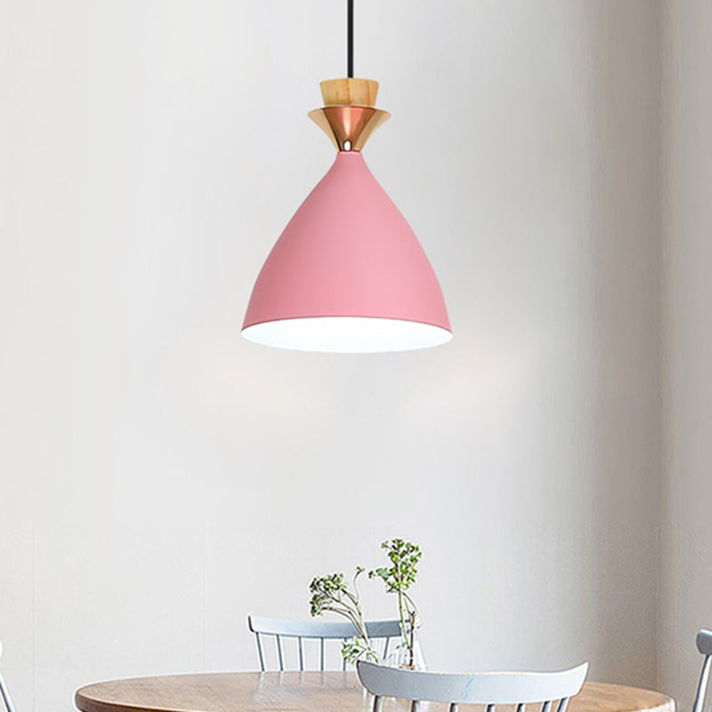 Modern Pink Conical Pendulum 1-Light Metal Hanging Lamp Kit For Living Room