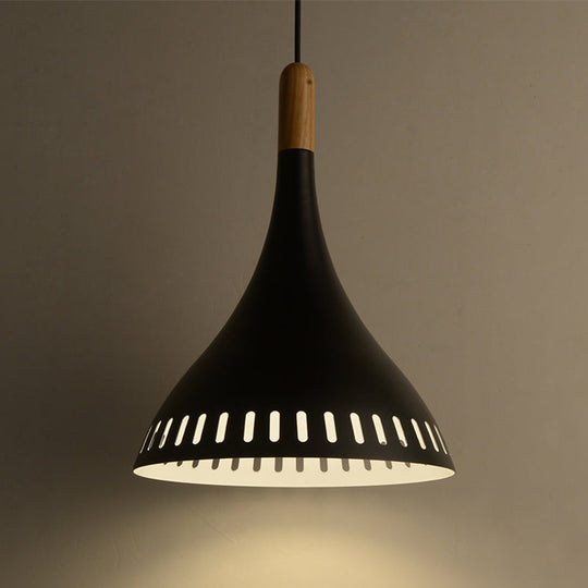 Contemporary Conical Metal Pendant Light - 1 Black 8’/12’ Wide Ideal For Dining Room