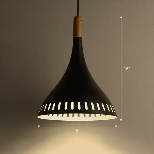 Contemporary Conical Metal Pendant Light - 1 Black 8’/12’ Wide Ideal For Dining Room