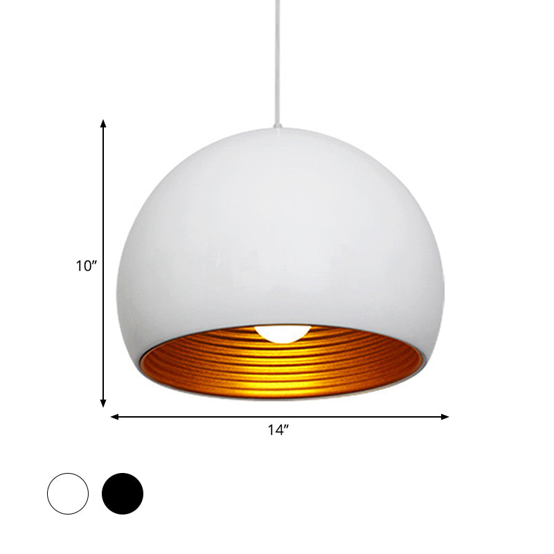 Modernist Metal Globe Down Lighting Suspension Lamp - 1 Head Black/White 10/14 Wide