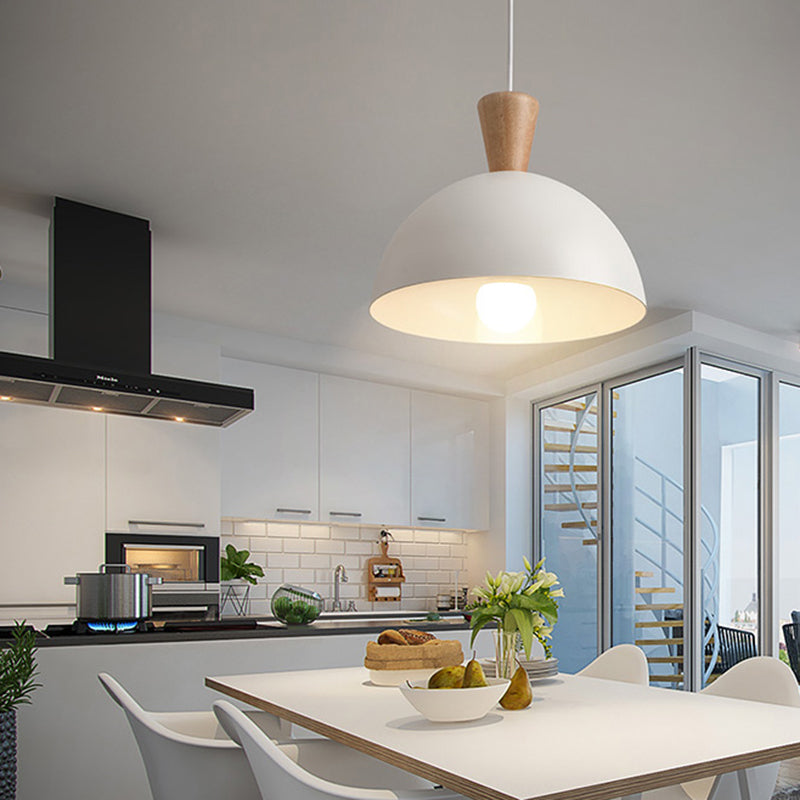 Modern Domed Drop Pendant Ceiling Light In White/Pink Metal 1 - Ideal For Dining Rooms