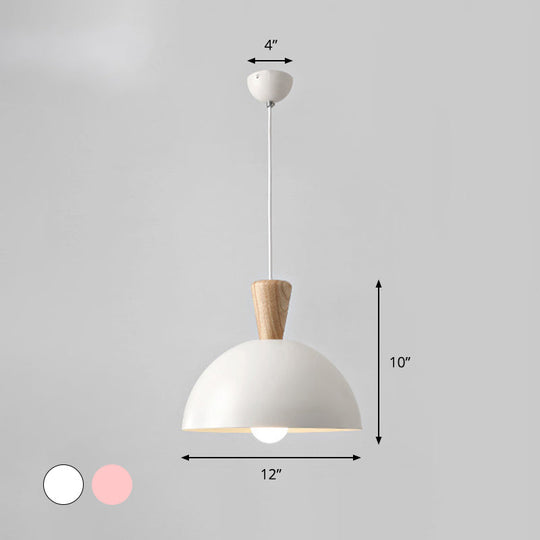 Modern Domed Drop Pendant Ceiling Light In White/Pink Metal 1 - Ideal For Dining Rooms