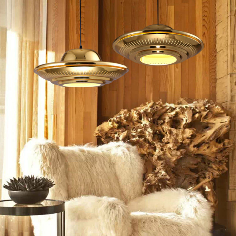 Modern Gold Saucer Pendant Light Fixture - 16’/18’ Wide 1-Light Dining Room Hanging Kit