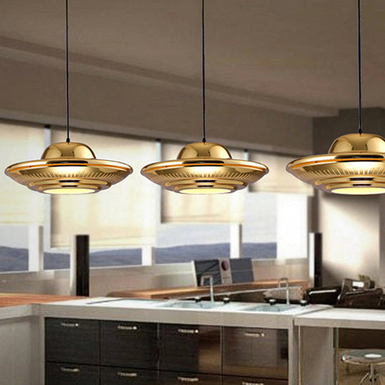 Modern Gold Saucer Pendant Light Fixture - 16’/18’ Wide 1-Light Dining Room Hanging Kit