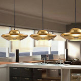 Gold Metal Saucer Pendant Light Modern 1-Light Kit For Dining Room 16/18 Wide