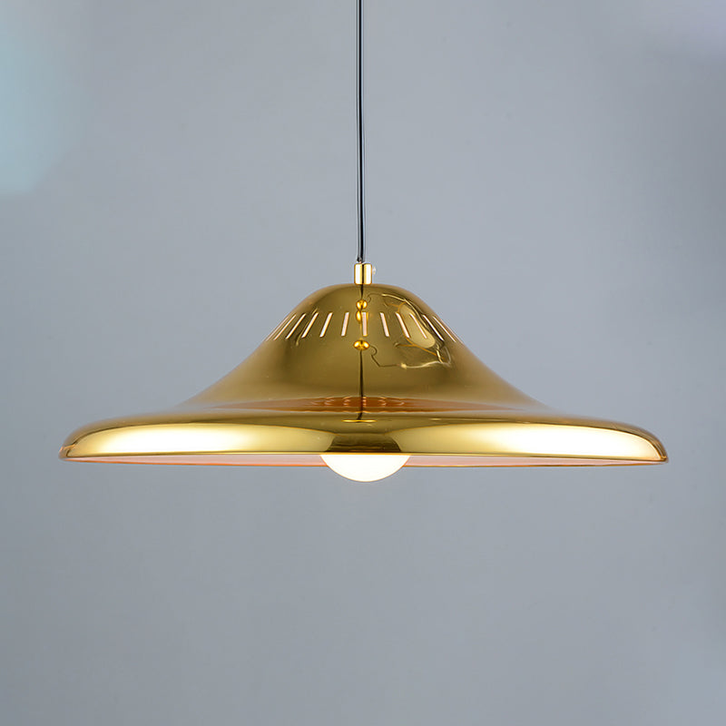 Modern Gold Saucer Pendant Light Fixture - 16’/18’ Wide 1-Light Dining Room Hanging Kit