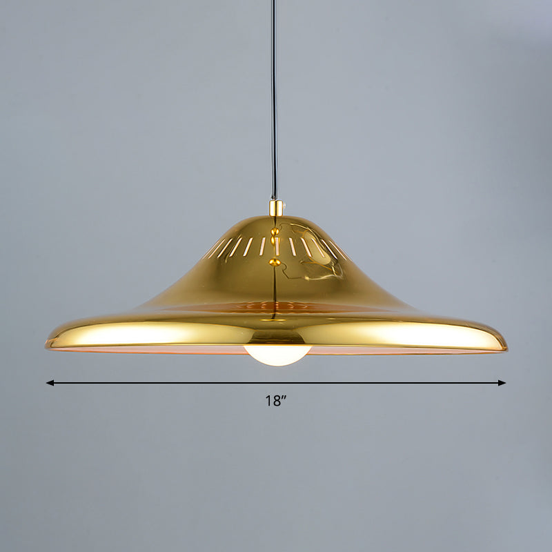 Modern Gold Saucer Pendant Light Fixture - 16’/18’ Wide 1-Light Dining Room Hanging Kit