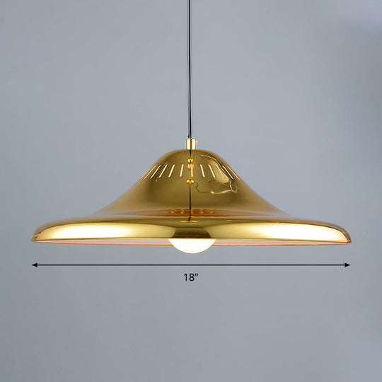 Modern Gold Saucer Pendant Light Fixture - 16’/18’ Wide 1-Light Dining Room Hanging Kit