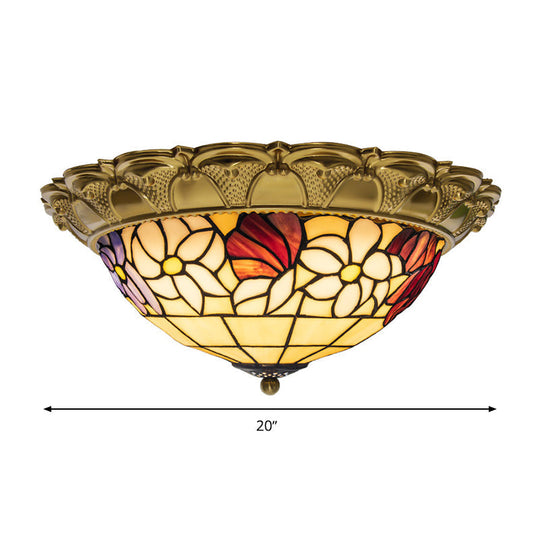 Led Stained Glass Flower Flush Mount Ceiling Light In Brass - Multiple Sizes Available