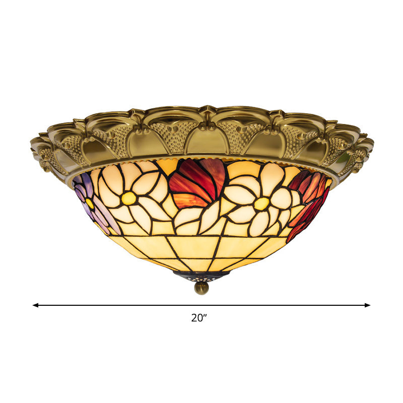 Led Stained Glass Flower Flush Mount Ceiling Light In Brass - Multiple Sizes Available