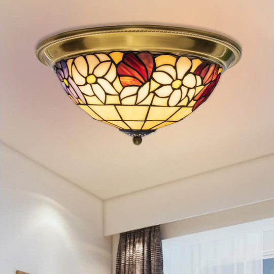 Led Stained Glass Flower Flush Mount Ceiling Light In Brass - Multiple Sizes Available / 15’