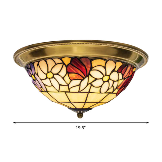 Led Stained Glass Flower Flush Mount Ceiling Light In Brass - Multiple Sizes Available