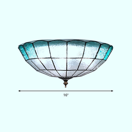Baroque Blue Glass Ceiling Flush Mount Lighting Fixture - 2/3/4 Lights 12/16/19.5 Wide