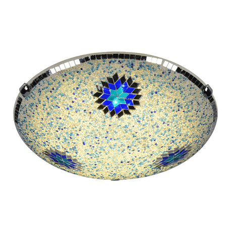 Baroque Stained Glass Flushmount Lighting - Yellow & Blue 2/3/4 Light 12/16/19.5 Wide