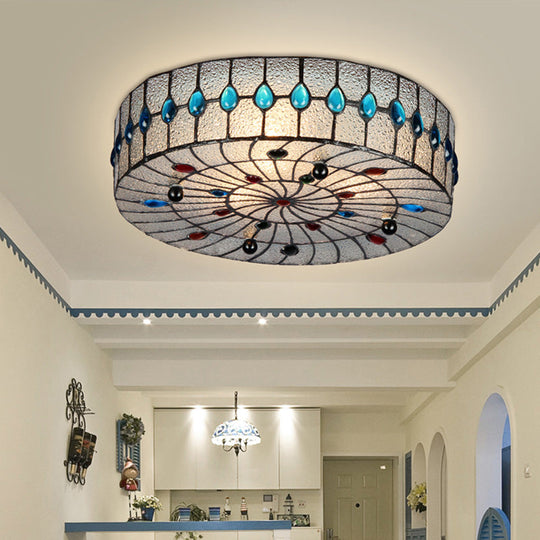 Baroque Blue Corridor Ceiling Flushmount Light With Bubble Glass Shade - 3 Sizes Clear / 12’