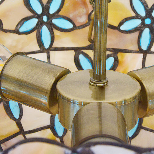 Tiffany Style Flower Shell Semi Flush Light - Antique Brass 3 Lights 12’/14’/16’ Wide