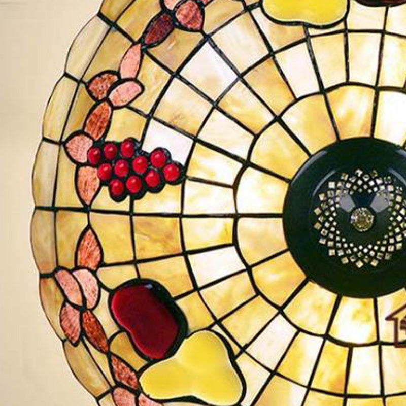 Tiffany Style Semi - Flush Ceiling Light With Butterfly Rose & Fruit Shell Shade