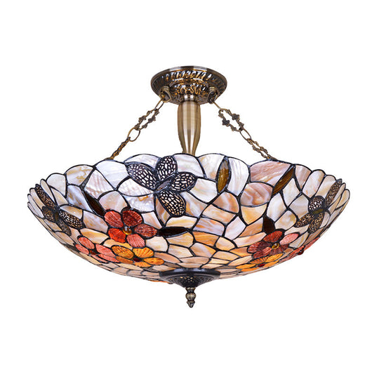 16’/20.5’ Wide Butterfly Shell Ceiling Flush Mount - Mediterranean Design 3/4 Silver Semi Lights