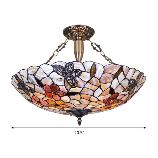 16’/20.5’ Wide Butterfly Shell Ceiling Flush Mount - Mediterranean Design 3/4 Silver Semi Lights