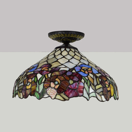 Rose Metal Tiffany Flush Mount Ceiling Light Fixture - Brass Finish 12’/16’ Diameter