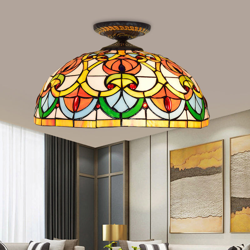 Brass Heart-Shaped Art Glass Flush Mount Ceiling Light With Baroque Design